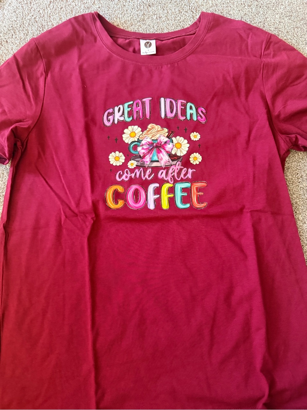 Great Ideas Come After Coffee Short Sleeve Tee - Burgundy